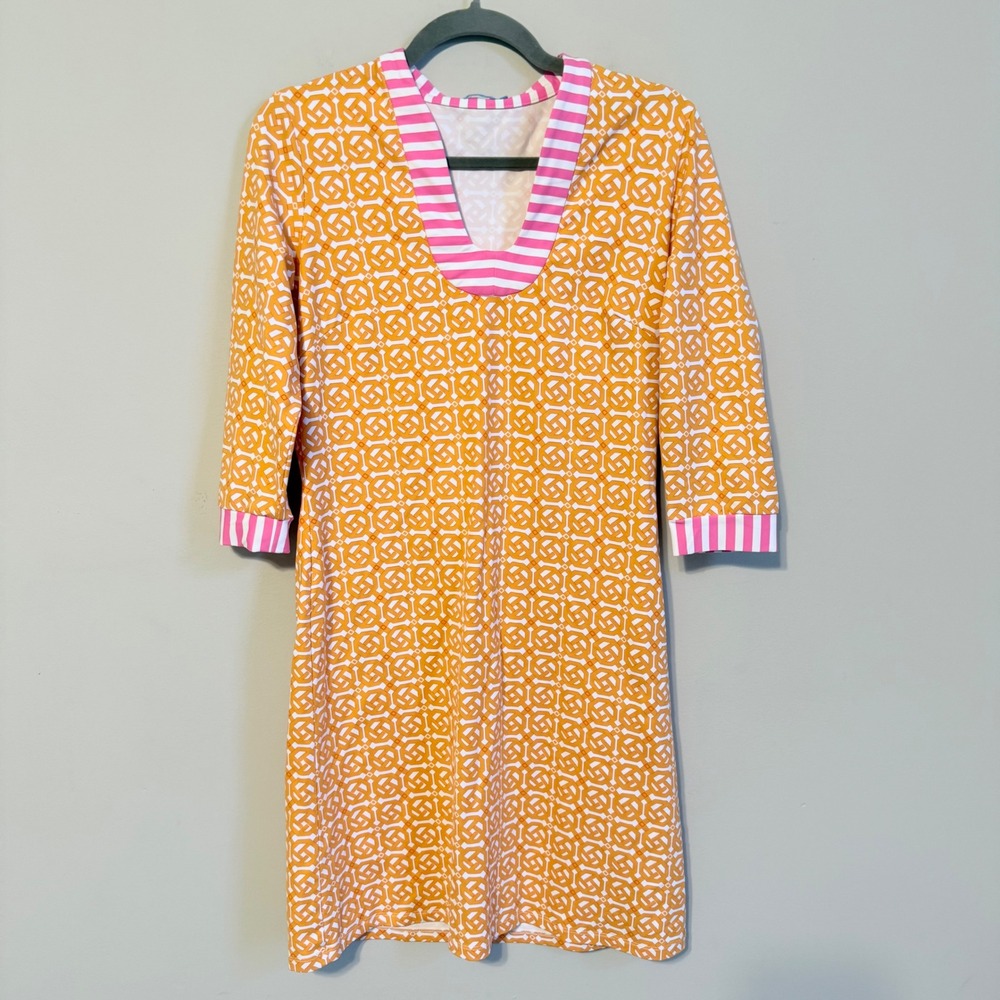 J. McLaughlin Catalina Cloth Shift Dress Orange Pink Geometric Print Size M